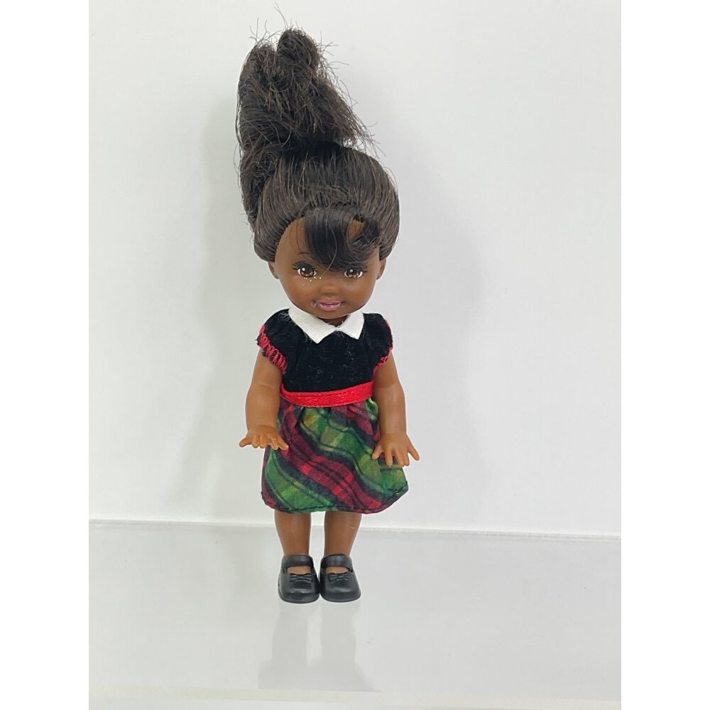 Mattel Happy Family Kelly Barbie Doll African American Plaid Dress